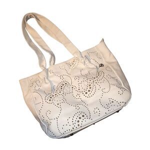 Roberta Gandolfi White Italian Leather Laser Cut Polka Dot Tote Bag 13"X12"X4.5"